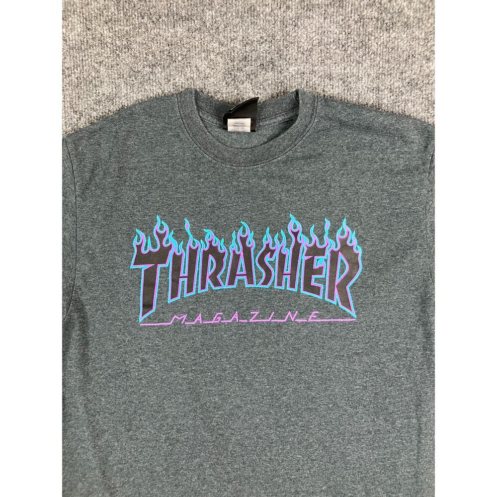 San Francisco Thrasher T-Shirt Mens M Gray Flame Logo GraphicSkateboardingCasual